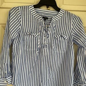 TALBOTS BLUE&WHITE WOMENS SHIRT TIE UP FRONT TOP SZ.SP/40”C24”L